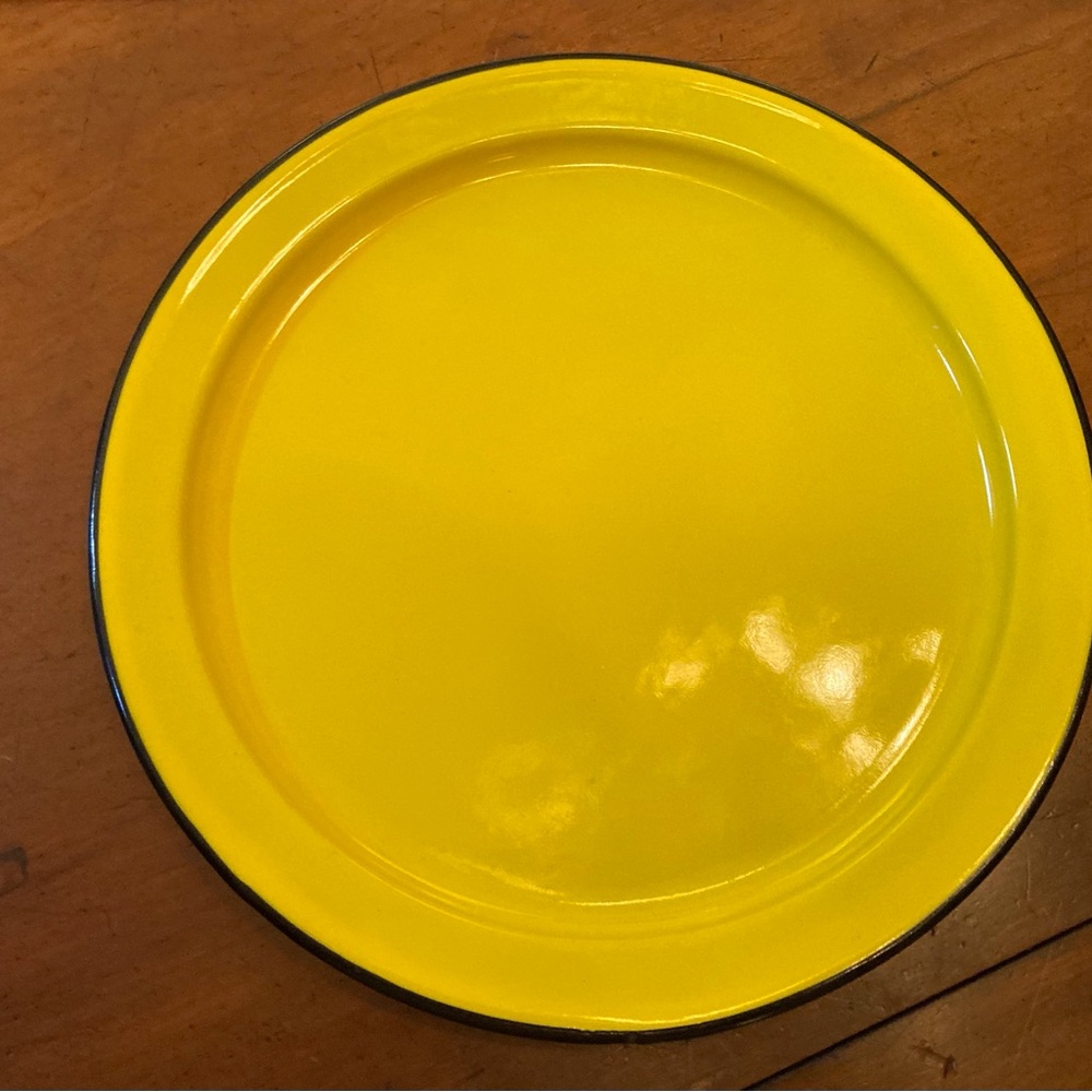OTTO Japan vintage round Enamel ware plate yellow black trim excellent condition